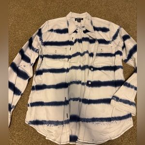 Lands end blue and white tie dye button down